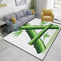 Letter A Flowers Door Mat Outdoor Waterproof, Green Bamboo Style Font First Letter of the Alphabet Nature Inspired Illustration, Fashionable High Class Living Dinning Room(5'x 8') Green White