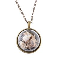 Cuekondy Long Sweater Chain Statement Necklace Beach Conch Shell Sea Star Ocean Element Glass Cover Pendant for Women Girls