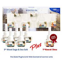 Clean-n-Fresh Scented Oil 5 Refills + 1 Free Bonus 120ml 4oz, Fits Glade & Air Wick Warmer (NO Warmer Included) (5 Wood Sage & Sea Salt + 1 Hawaii Shea)