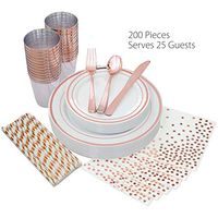25 Guest Plastic Silverware Rose Gold Plates, Rose Gold Napkins, Rose Gold Plastic Cups, Rose Gold Plastic Plates for Parties, Rose Gold Silverware Plates Disposable Rose Gold Party Supplies Dessert