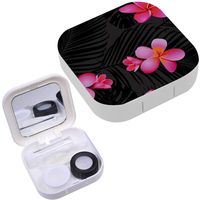 Portable Contact Lens Case Box Travel Kit Mirror + Bottle + Tweezers Container Holder [ Tropical Coral Flowers Leaves ]