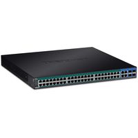 TRENDnet 52-Port Gigabit Web Smart PoE+ Switch, Black, 48 Gigabit PoE+ Ports, 4 Shared Gigabit Ports (RJ-45 or SFP), VLAN, QoS, LACP, IPv6, Lifetime Protection, TPE-5240WS