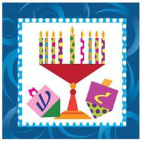 Chanukah Beverage Paper Napkins, Disposable Napkins, Decorated with Hanukkah Menorah and Dreidels - Pack of 75