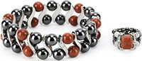 Elegant Womens Hematite Magnetic Stone Bracelet & Ring Set Pain Relief for Arthritis and Carpal Tunnel (Gold Sand)