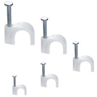 Adywembv 500 Pack Round Cable Wire Clips with steel Nail, Premium White Plastic Cord Wire Nail Fasteners Organizer, Cable Management RG6 RG59 CAT5 CAT6 RJ45-4/5/6/8/10/mm(5 Size)