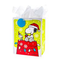 Hallmark 13" Large Peanuts Christmas Gift Bag with Tissue Paper (Snoopy on Doghouse)