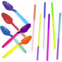 Color Changing Plastic Spoons and Straws Combo Pack, Party Favorites Durable Changes Color When Cold Birthday Parties, Reusable Recyclable Eco Friendly Full Size (50)