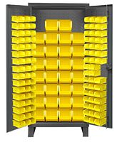 Durham HDC36-126PB240-95 Lockable Cabinet with 126 Yellow Hook-On Bins, 36" Wide, 12 Gauge