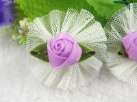 24pcs Yarn Flower W/Leaf Appliques/Craft-Baby (Purple)