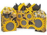 Gift Bags with Tissue Paper - Assorted Sizes with Coordinating Tissue Paper and Raffia Ribbon (Sunflower Fields)