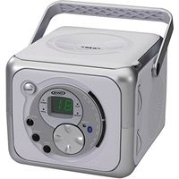 Jensen CD-555 White/Silver CD Bluetooth Boombox Portable Bluetooth Music System with CD Player +CD-R/RW & FM Radio with Aux-in & Headphone Jack Line-In