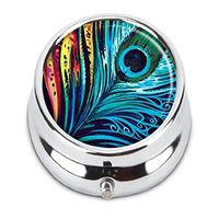 Peacock Feather Green Custom Round Pill Box Tablet Medicine Pocket Purse Travel Pill Vitamin Decorative Box Case Holder
