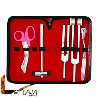LAJA Imports 6 Piece Diagnostic Kit Medic Student - Reflex Hammer and Tuning Fork Set C 128 and C 512. Includes A Wartenberg Pinwheel and a Premium Pink Steel Bandage Scissor 5.5”