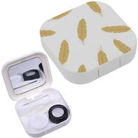 Portable Contact Lens Case Box Travel Kit Mirror + Bottle + Tweezers Container Holder [ Gold Feathers ]