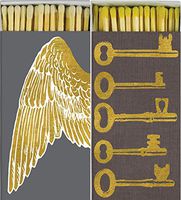 Decorative Gold Foil Wings and Keys Match Boxes with Long Kitchen Matches Great for Lighting Candles, Grills, Fireplaces and More | Set of 2 Large Match Boxes
