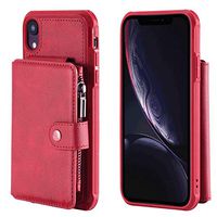 Samsung Galaxy S8 Plus S8+ Anti Fall Zipper red Flip Case Leather Cover Kickstand Luxury Business Wallet case Card Holders