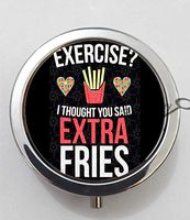 BlackKey Exercise I Thought You Said Extra Fries Quotes 3-Compartment Decorative Pocket Gift Box Case Organizer for Pill, Color 1 -1177