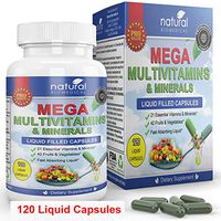 MEGA MULTIVITAMIN Capsules for Women Men - Large 120 Liquid Capsules- Vitamins and Minerals Supplement + Coq10