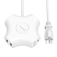 USB Power Strip Cruise Approved, TESSAN 3 Outlets with 2 USB Ports Extension Cord 5 Feet No Surge Protector Compact for Cruise Ship Travel Office Home Bedside - White