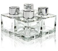Feel Fragrance Glass Diffuser Bottles with Silver Caps Refillable Diffuser Bottles Set of 4-2.5" High, 50ml 1.7 fl oz. Small Square Shape, Diffuser Jars for Home Fragrance