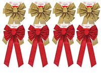 FLOMO Christmas Holiday Red & Gold Glitter Luxury Bows; 10" x 20" (4 Red & 4 Gold Bows)