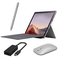 Microsoft Surface Pro 7 2 in 1 Touchscreen Tablet 12.3" 2736x1824, 10th Gen i5, 8GB RAM, 128GB SSD, Quad-Core, USB-C, Backlit, Webcam, Win 10 w/Platinum Type Cover, Pen, Mouse, DP Adapter
