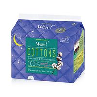 WOW 100% Cotton Sanitary Pad, Panty Liners for Women, Sanitary Napkins with Wings Daily Unscented Natural Breathable, Hypoallergenic Sensitive Skin (4 Size) (Super Long)