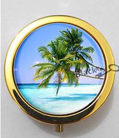 BlackKey Palm Trees Tropical Beach Ocean Breeze with Sun - Summer 3-Compartment Decorative Pocket Gift Box Case Organizer for Pill, Color 2 -107