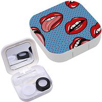 Portable Contact Lens Case Box Travel Kit Mirror + Bottle + Tweezers Container Holder [ Popart Red Lips ]