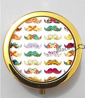 BlackKey Mustache Print Pattern 3-Compartment Decorative Pocket Gift Box Case Organizer for Pill, Color 2 -701