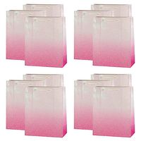 UNIQOOO 12Pcs Pink Glitter Ombre Gift Bags Bulk, 100% Recyclable Gift Wrapping Paper Bags, for Bridal Baby Shower, Wedding Birthday Party Favor Thank You Bag, Easter, Mother's Day, Medium 9x7x4 inch