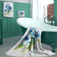 Watercolor Flower Hand Towel, Personalized Gift, Set of 3, Pale Colored Summer Flower Painting with Leaves Design Pattern Bathroom Set, Lightweight, Quick Dry Towel, for Beach, Travel, Swim, Camping