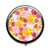 yellow and pink Beautiful flowers Round pill box - 3 compartment Round pill case