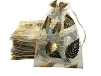 ANSLEY SHOP 100pcs 5x7 Inches Drawstrings Organza Gift Candy Bags Wedding Favors Bags (Gold Leaf)