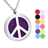Tornado Peace Sign Aromatherapy Essential Oil Diffuser Necklace Stainless Steel Round Locket Pendant 24" Chain,12 Refill Pads