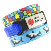 3 Bracelet Value Pack | Nut Allergy, Medical Alert Bracelets | Choice of Fun Designs | Adjustable up to 6.5" Wrist Size | Medical ID Bracelets | Puzzle & Jaws