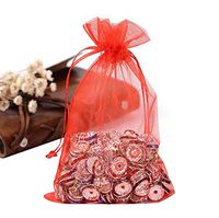 Kingcenton 100Pcs 3.54 x 4.73 Inches Colorful Sheer Organza Bags Drawstring Gift Bags Mesh Jewelry Pouches for Party Wedding Christmas Valentine Favors Organza (Red)