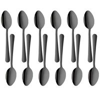 BUY&USE 12-pcs Teaspoon 5.8-Inch Medium Coffee Dessert Spoon, Black, Dishwasher Safe