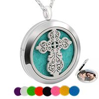 chaomingzhen Essential Oil Necklace Magnetic Closure Aromatherapy Diffuser Pendant Fill Pad Cross Round Photo Locket