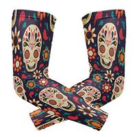 LEVEIS Dia De Muertos Sugar Skull Arm Sleeves UV Protection for Men Women Sunblock Protective Gloves Running Golf Cycling Driving Long Arm Cover 1 Pair