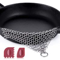 Amagabeli Stainless Steel Cast Iron Cleaner 8”x6” 316L Chainmail Scrubber Pan Scraper Cookware Accessories Pan Dutch Ovens Polycarbonate Skillet Scraper Pot Grill Brush Seasoning Cleaning Tools Set