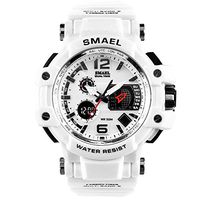 Psalmtrading SMAEL New Multi-Function Men’s/Women's Sports Analog Quartz Dual Display Waterproof Watches LED Backlight 1509 (White)