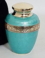 Cremation Urn, Solid Brass Adult Funeral Cremation Urn, Blue and Gold with Velvet Bag