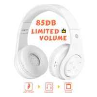 Midola Volume Limited 85dB Kids Headphone Bluetooth Wireless Over Ear Foldable Stereo Sound Noise Protection Headset with AUX 3.5mm Cord Mic for Boys Girls Kids Cellphone pad Tablets TV White