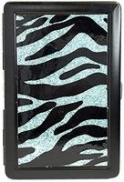 Light Blue Metal Zebra Cigarette Case, Fit 100's, 3101FURBZ