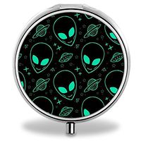 Compact 3 Compartment Medicine Case, IMLONE Customized Alien Pill Organizer Metal Pill Box Pill Container for Purse, Travelling and Daily Needs