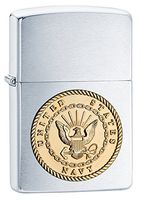 Zippo US Navy Emblem Brushed Chrome Pocket Lighter