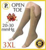 Presadee Premium Open Toe Big Tall Super Size 20-30 mmHg Zipper Compression Swelling Leg Circulation Socks (Beige)