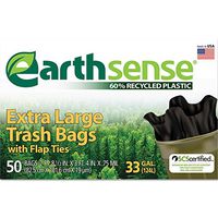 Earthsense GES6FTL50 Large Trash Bags, 33gal.75mil, 32.5 x 40, Black, 50 Bags/Box