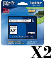 Lot of 2 Brother Tape, Retail Packaging, 3/8 Inch, Black on White (TZe221) - Retail Packaging